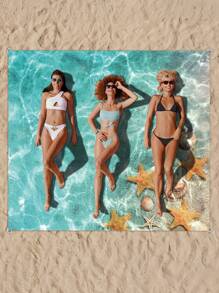 SHENG CHUN 1pc Personalized Ocean Animal Print Beach Blanket, Comes With Drawstring Carry Bag, Multiple Sizes, Suitable For Group Gatherings & Family Vacations, Essential For Beaches, Lawns, Foldable, Moisture-Proof, Waterproof, Non-Stick Sand, Outdoor Camping Mat, Portable Picnic Rug Summer Travel,Vacation Holiday Bathroom Decor Beach Essentials