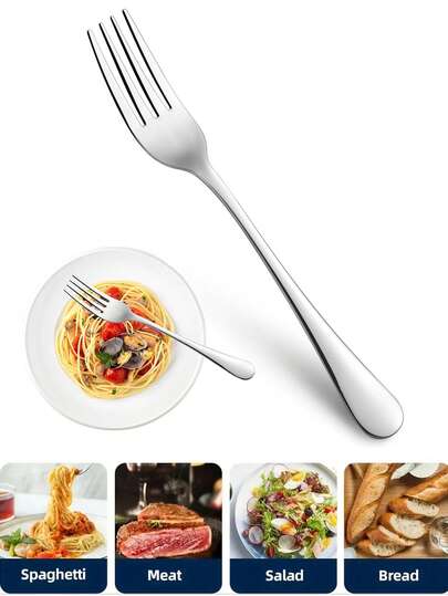 3/6pcs Stainless Steel Dinner Forks Set, 8-Inch Mirror Polished Flatware Forks, Dishwasher Salad/Dessert Forks, Suitable For Home, Kitchen Or Restaurant, Housewarming/Christmas Gift, School Supplies