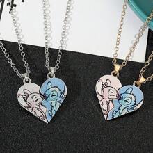 Set de 2 collares colgantes de acero inoxidable con diseño de dibujos animados adorables de Stitch, collar magnético de pareja adorable, adecuado como regalo para su pareja, regalo de pareja, regalo para ocasiones festivas