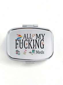 Cute Pill Letter Series Pattern Two Compartment Portable Pill Storage Room, Cute Mini Metal Storage Box, Portable Jewelry And Pill Box, Personalized Creative Gift With Cartoon Logo