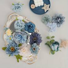 Vintage Dusty Blue Artificial Flowers Bouquets Box Set For DIY Bridal Wedding Decorations, Perfect For Weddings, Engagements, Home Decor & Special Occasions Like Valentine's, Mother's Day & Birthdays, Fake Floral Arrangements For Party Table Centerpieces Home Decor Indoor Outdoor And Youngsters Shower Decorations, Festive Flower Arrangement, Summer Gifts Beach Back To School School Supplies Room Decor