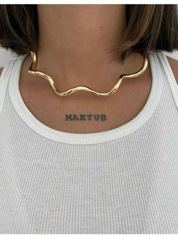 Choker Colar Choker Elo Aro Ondulado Liso Dourado e Prata Folheado