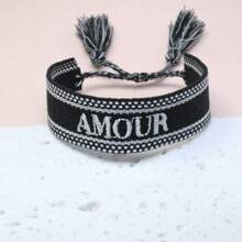 1 pieza Pulsera de estilo vintage hecha a mano con bordado francés "AMOUR", adecuada para parejas, regalo festivo, cuerda de bendición