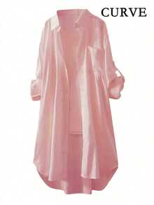 Camisas de manga larga con botones de talla grande para mujeres de talla grande - Rosa - Ver 1