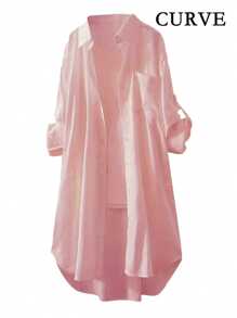 Chemises à manches longues boutonnées, grande taille, couleur unie, pour femmes en grande taille