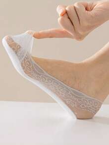 Boat Socks Women's Lace Summer Thin Ice Silk Anti Slip Heels Short Socks Low Vamp Invisible Socks Christmas Gift