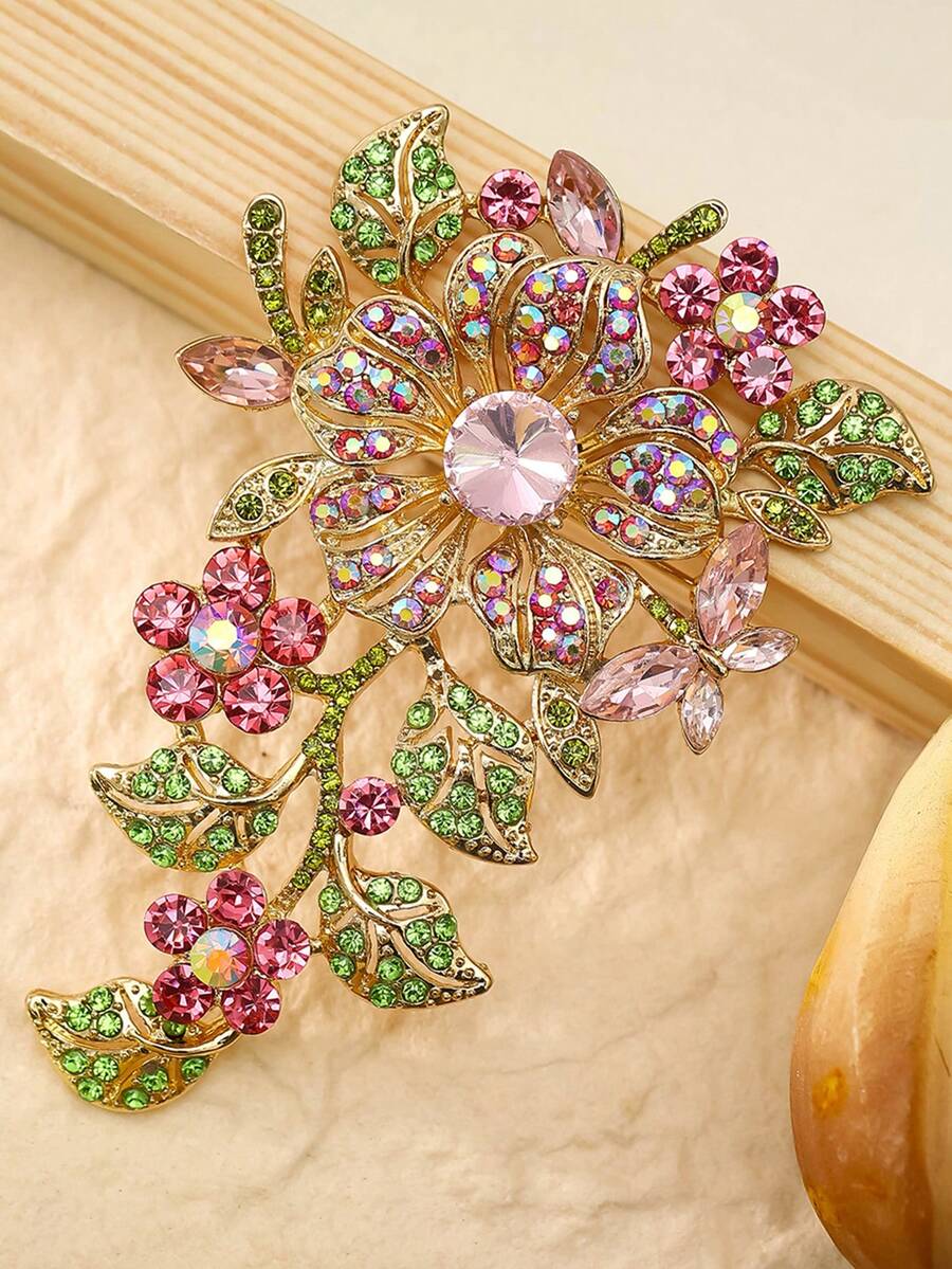1 PC Elegant High Grade Rhinestone Large Flower Brooch, Wedding Party Fashionable Costume Jewelry Accessory, Suitable For Daily Wearing, Best Gift - Grace - View 1