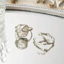 2pcs/Set Fashionable Unique Design Rings For Women, Asymmetrical Moon & Pearl Ring, Luxurious - Yellow Gold - View 3
