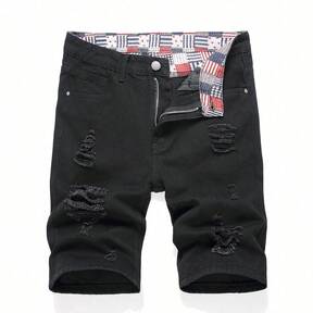 Pantalones cortos de mezclilla desgastados con estampado geométrico de contraste para niño preadolescente