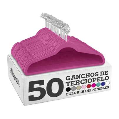 MAGMA LIFE MAGMALIFE 50 Ganchos para Ropa de Terciopelo, Gancho Plateado Giratorio de 360 Grados, Adecuado para Todo Tipo de Ropa, Antideslizante (Fucsia)