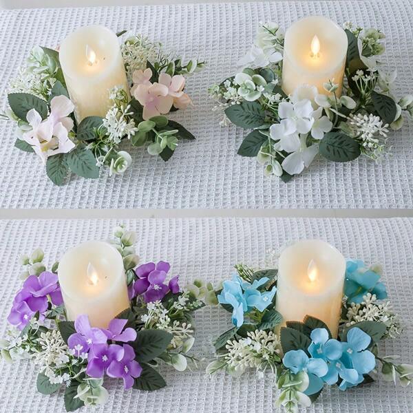 1 peça de guirlanda de hortênsia realista, castiçal com anel floral, decoração para festa de casamento, mesa de jantar (velas não incluídas)