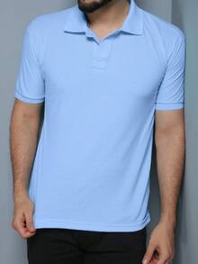 Men's PLAIN COLLAR POLO Shirt In Cotton Pique Fabric - Neblina azul - Ver 2