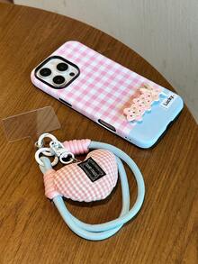 1pc Powder Blue Rhinestone Stripes With Bow Stand Lanyard Bag Mobile Phone Case Compatible With IPhone 16PROMAX/15Plus/14/13/12/11 Series Frosted Film Two-In-One Shock Absorption, Non-Slip, Lightweight, New Fashion Design, Men And Women Protective High-Quality Air Cushion Protective Cover Soft Shell, Is A Perfect Gift For Yourself, Girlfriend And Bestie, Family - Case + Bracket + Lanyard - View 5