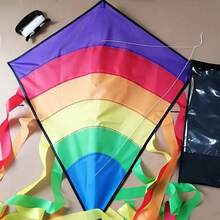 1pc Multi-Tail Diamond Kite Outdoor Game, Rainbow Stripe Kite - Multicolor - View 3