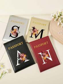 1pc A-Z 26 Letters Fashionable Letter Print Stylish Burgundy Passport Cover, Premium PU Leather Passport Wallet With Multi-Card Pockets For Credit Cards, Boarding Passes, And IDs Graduation - Burgundy - View 8