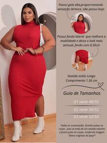 Women's Plus Size Long Dress With Side Slit And Premium Ribbed Rib - Red - View 2