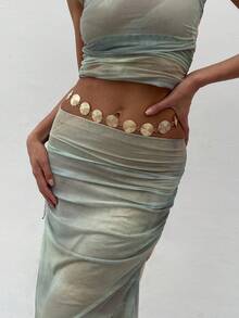 1pc Retro Exaggerated Spiral Disc Waist Chain, Bohemian Style Metal Shell Combination Waist Chain, Beach Holiday Party Jewelry Body Chain Accessory - Round Piece - View 12