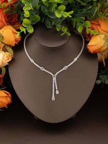 1 conjunto de joias retangulares de zircônia cúbica elegantes e luxuosas de alta qualidade, adequadas para casamentos e banquetes femininos, incluindo 1 par de brincos, 1 colar, 1 pulseira, 1 anel, sem caixa de presente