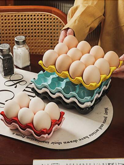 1 件鸡蛋托托盘、陶瓷鸡蛋格、鸡蛋盒、鸡蛋纸盒、储物盘、厨房装饰，适用于家庭、冰箱、厨房