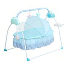 Electric Crib Cradle Infant Rocker Bed Baby Cradle +Music+ Mat Auto Baby Swing - Blue - View 10