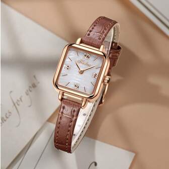 FENLON 1 件女士手表 - 优雅复古高端小方形轻奢皮革表带石英防水腕表，适合日常佩戴、购物、旅行和摄影场合