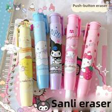 Sanrio 5pcs Sanrio Cartoon Hello Kitty Kuromi Cinnamoroll Push Eraser Anime Kitty Cat Eraser Stationery Gift Office Learning Supplies(Some Parts May Be Random)