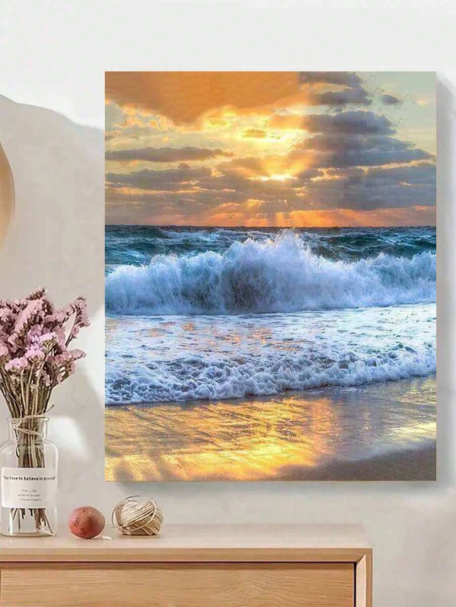 1 套 DIY 海洋主题绘画，精心制作的油画，用色彩表达您的个性化，无需任何绘画经验即可释放创造力，创作精美的艺术品，装饰您的空间，缓解压力，感受艺术的力量，数字油画套件 - 金色 - 查看 1