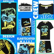 City Comfort PJ & Short Pyjama Set Loungewear Soft Gamer Nightwear Breathable Summer Sleepwear Gaming Gift - Black - View 4