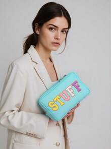 1pc Best-Selling Waterproof Large Capacity Embroidered Letter Cosmetic Bag, Toiletry Pouch - Multicolor - View 8