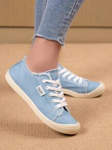 Lightweight & Comfortable Plain Color Preppy College Style Lace Up Flat Soft Bottom Simple Leisure Shoes For Women, Suitable For Spring And Summer, European And American Style