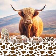 80 Highland Cow Pie Paper Plates, Highland Cow Birthday Party Decorations, Highland Cow Birthday Ornaments, Highland Cow Pie Decorations, Brown Cow Paper Plate Napkins, Highland Cow Dessert Cake Tableware, Western Farm Animal Table Supplies, (24 Guests) - 高地牛 - 查看 5