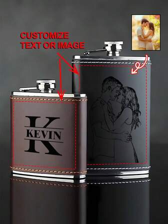 1PC Personalized Leather Hip Flask, Customized 6 Oz, 9 Oz Hip Flask, Custom Name Hip Flask, Stainless Steel Hip Flask, Laser Engraved Text, Pattern Gift, Gift For Dad, Memorial Gift, Best Man Gift, Best Man Wedding Gift, Best Man Wine Bottle Gift
