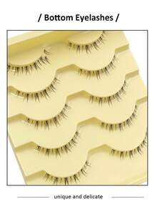 Asiteo 5 Pairs Lower Eyelashes With Transparent Stem Manga Natural Look Wispy Bottom Lashes, Lightweight Short Lashes Reusable DIY Cosplay Lashes