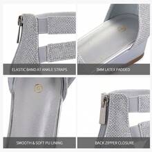 PENNYSUE Women's Low Wedge Sandals Wide Width Ankle Strap Open Toe With Zipper Summer Dress Shoes - 銀色 - 查看 6