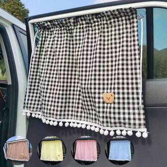 1 Parasole per finestra posteriore auto, tenda universale con ventosa, design carino a quadri con orso, motivo casuale a orso o stile con cuciture