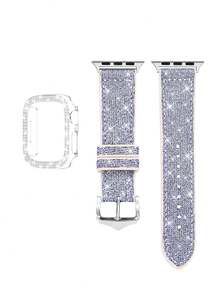 2pcs/Set Compatible With Apple Watch Bands And Bling Bling Hard PC Crystal Diamond Transparent Color Protective Case, Luxury Jewelry Design (No Screen Protector) - Light Purple - View 4
