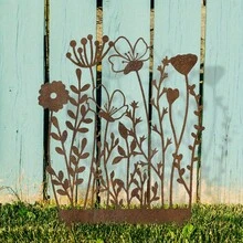 1PC Rusty Metal Wildflowers Stake, Metal Flower Yard Decor, Rusted Decoration Art Outdoor Metal Sculpture, Rustic Wildflowers Decoration, Fence Topper Decor - Rust - View 6