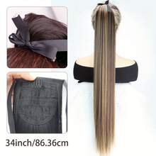 Long Straight Ponytail Clip In Hair Extensions 34Inch Super Long Synthetic Pony Tails For Women Daily Use - Multicolor - View 5