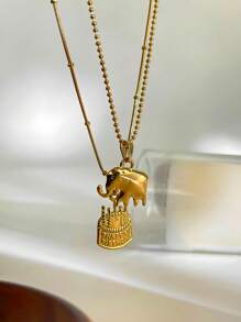 Monlansher Nuevo collar con colgante de acero inoxidable con encanto de elefante y pastel para mujer, diseño de moda y minimalista, apto para uso diario