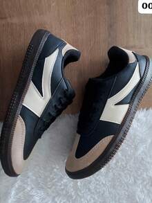 Unisex Casual Sneakers  Striped Comfortable Fashion Blogger - 黑色 - 查看 2