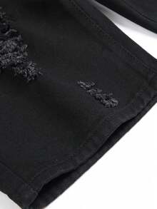 Tween Boy Contrast Geometric Pattern Distressed Denim Shorts