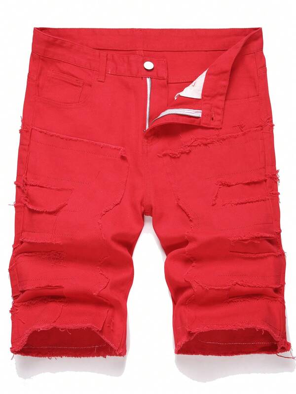 Men's Fashion Creative Tassel Solid Color Slim Fit Denim Shorts