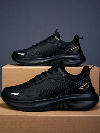 1 Pair Men's Spring/Autumn Leather Athletic Shoes, Fashion Comfort Soft Sole Running Sneakers, Outdoor Casual Non-Slip Wear-Resistant Traveling Shoes