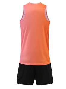 2pcs Women Athletic Sporty Set, Marathon Race Training Outfit, Breathable Tank Top & Shorts Set