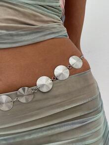 1pc Retro Exaggerated Spiral Disc Waist Chain, Bohemian Style Metal Shell Combination Waist Chain, Beach Holiday Party Jewelry Body Chain Accessory - Round Piece - View 3