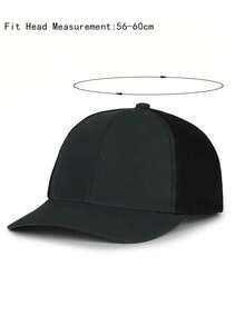 1pc Men's Black Solid Color Baseball Cap, Adjustable Mesh Hat, Summer Style, Suitable For Outdoor Travel,Beach,Holiday - Black - View 3