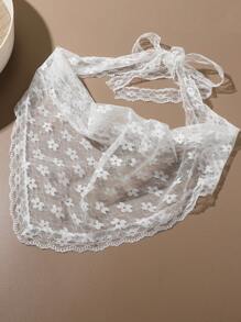 1 Peça Lenço Triangular de Renda para Mulheres, Estilo Country Francês, Tecido de Renda com Estampa Floral, Acessório de Moda para Praia, Férias, Bandana para Cabeça em Todas as Estações