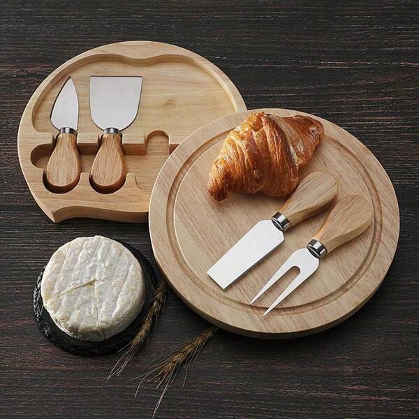 5-Piece Solid Wood Cheese/Cutting Knife Fork Shovel Set, A Combination Of Solid Wood And Stainless Steel Materials, Suitable For Use In The Kitchen, Outdoor Dining, And Holiday Gatherings. The Advanced Rotating Opening And Closing Design Is Easy To Carry And Prevents Spillage, Making It A Wonderful Gift For Holidays Such As Easter, Mother's Day, Etc.