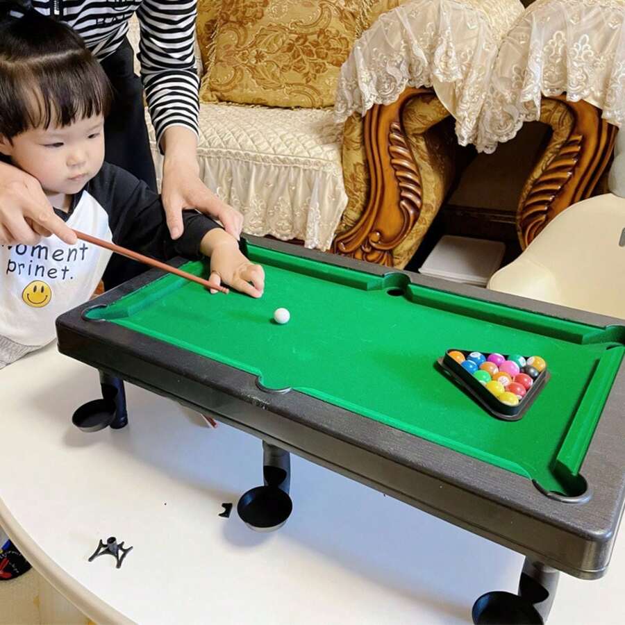 Small Kids Pool Billiards Toy Pool Table Portable Collapsible Lightweight - 綠色 - 查看 1