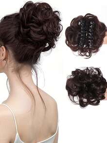 Stufenklammer für verwuschelte Dutt Haarverlängerungen für Frauen, verwuschelte wellige lockige Haardutts, Hochsteckfrisuren Haarverlängerungen mit Synthetikhaaren Dutt Zopf Verlängerung (Dunkelbraun)